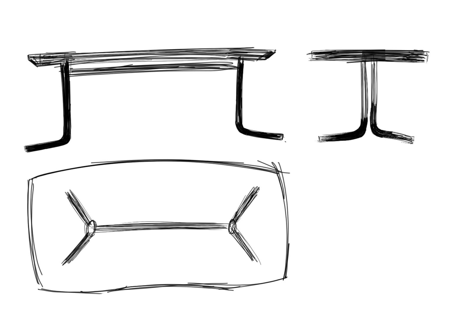 Leg typology sketches - cylindrical, tapered pedestal and leaf-form top studies